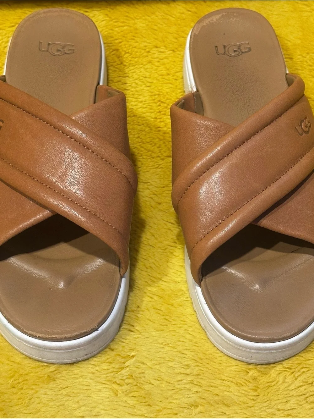 UGG Goldenstar Chestnut Leather Platform Slingback Sandals Women's Sz 8 Beach